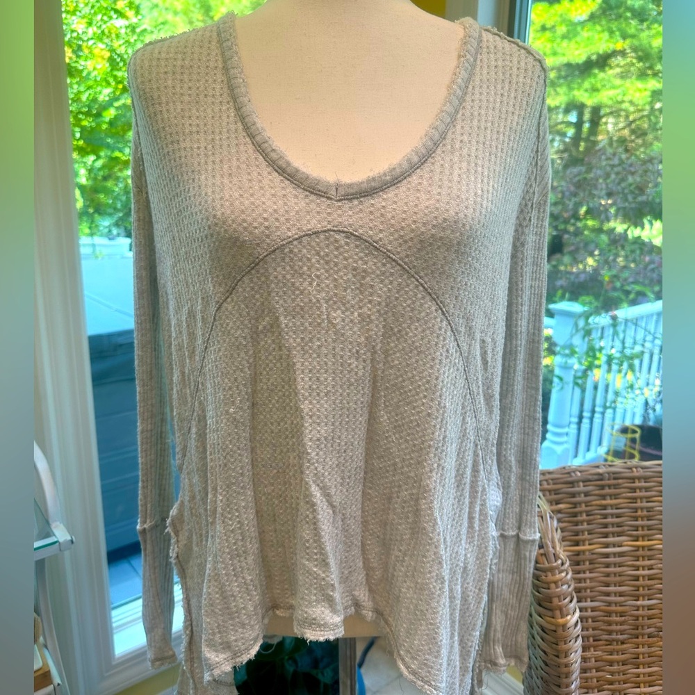 Free People XS EUC Deconstructed Long Sleeve Light Gray Oversized Thermal Top